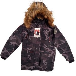 NWT Canada Weather Gear Parka Faux Fur Hood SZ 7 Black Camo Unisex Winter Warm